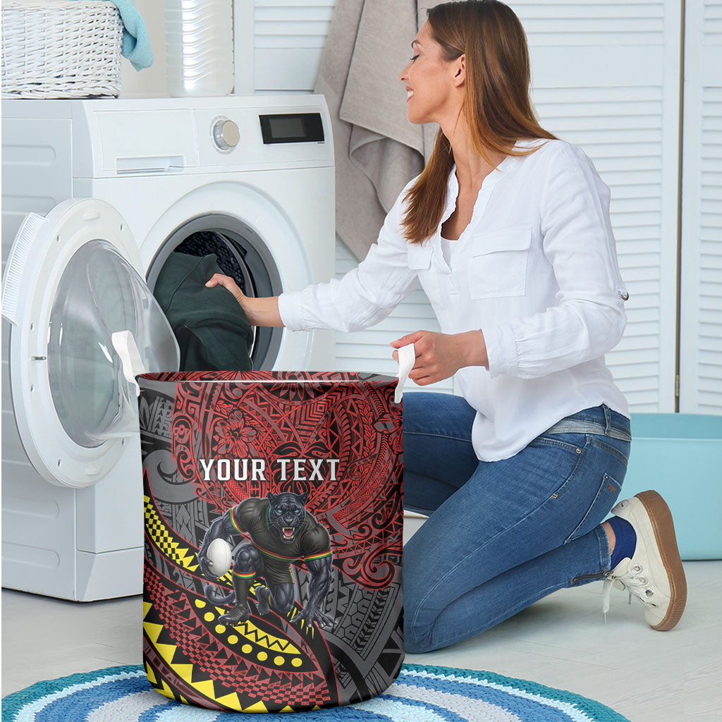 Personalised Penrith Panthers Laundry Basket Polynesian Tribal Art Style With Fierce Panther Mascot