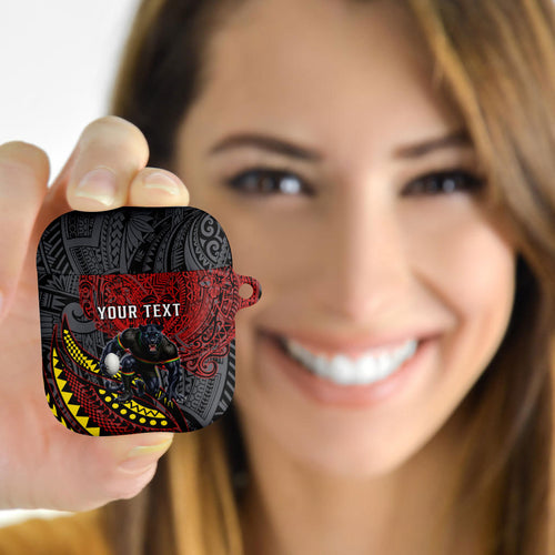 Personalised Penrith Panthers AirPods Case Polynesian Tribal Art Style With Fierce Panther Mascot