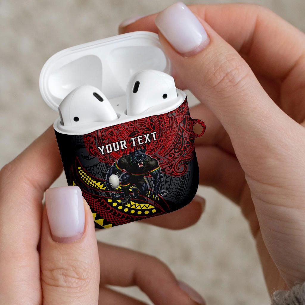 Personalised Penrith Panthers AirPods Case Polynesian Tribal Art Style With Fierce Panther Mascot