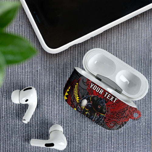 Personalised Penrith Panthers AirPods Case Polynesian Tribal Art Style With Fierce Panther Mascot