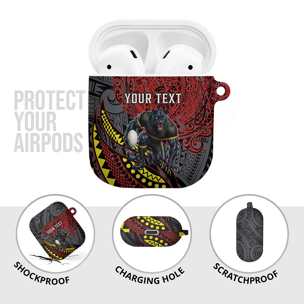 Personalised Penrith Panthers AirPods Case Polynesian Tribal Art Style With Fierce Panther Mascot