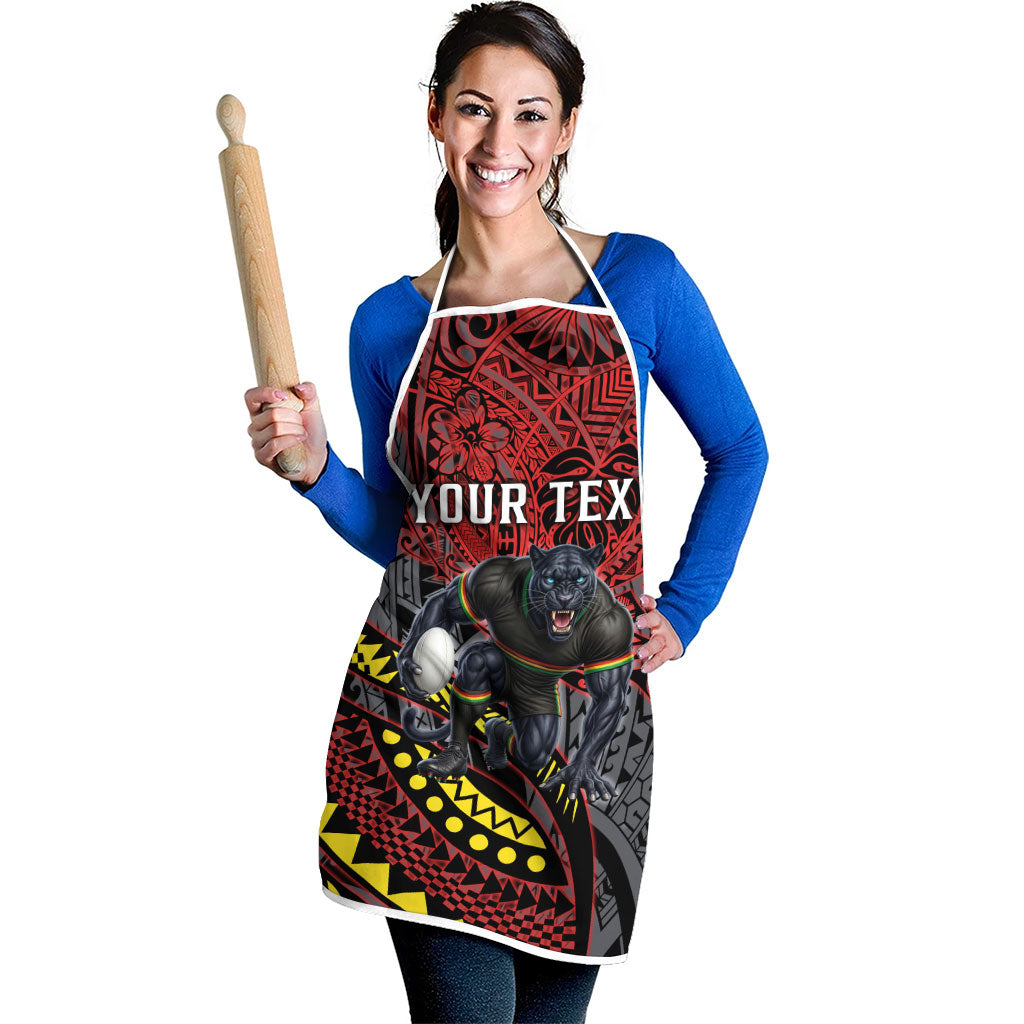 Personalised Penrith Panthers Apron Polynesian Tribal Art Style With Fierce Panther Mascot