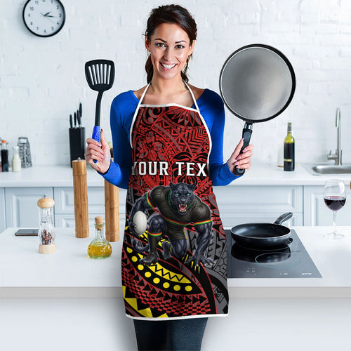 Personalised Penrith Panthers Apron Polynesian Tribal Art Style With Fierce Panther Mascot