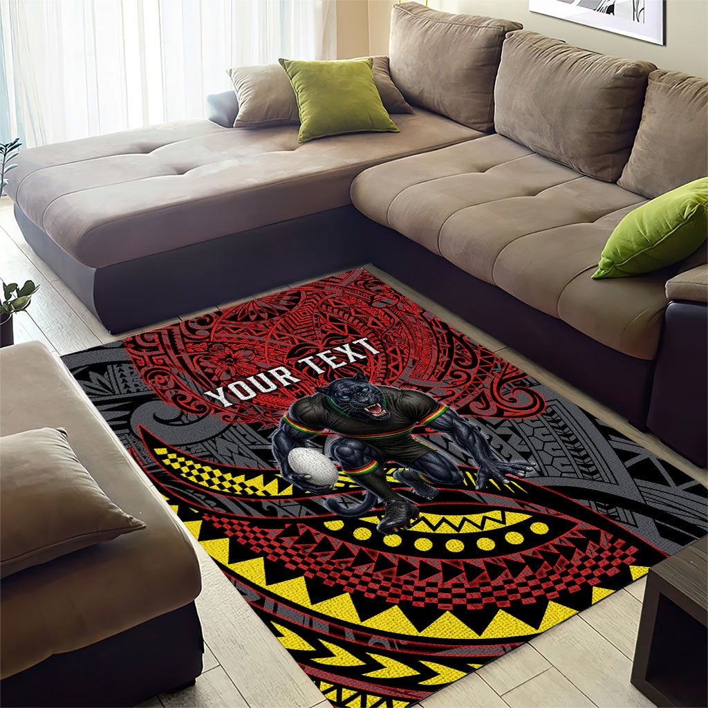 Personalised Penrith Panthers Area Rug Polynesian Tribal Art Style With Fierce Panther Mascot
