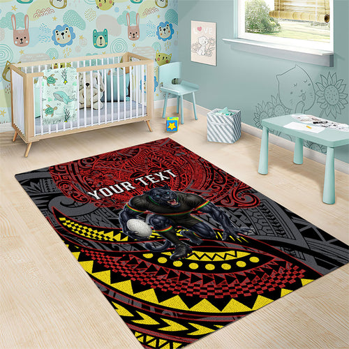 Personalised Penrith Panthers Area Rug Polynesian Tribal Art Style With Fierce Panther Mascot
