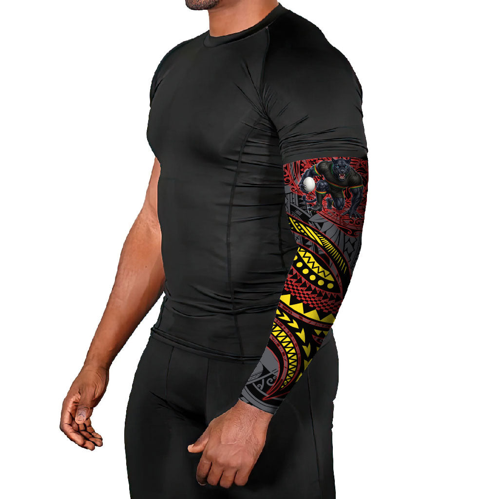 Personalised Penrith Panthers Arm Sleeves Polynesian Tribal Art Style With Fierce Panther Mascot
