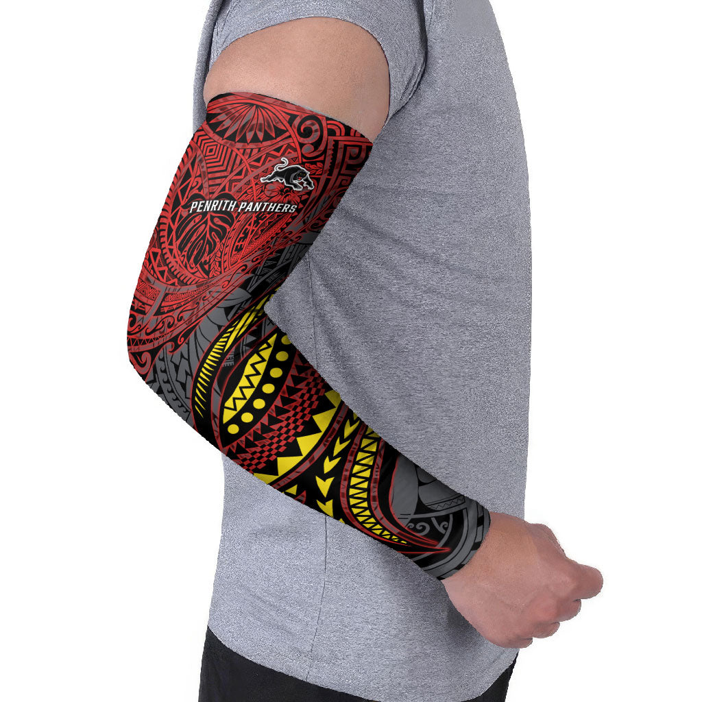 Personalised Penrith Panthers Arm Sleeves Polynesian Tribal Art Style With Fierce Panther Mascot
