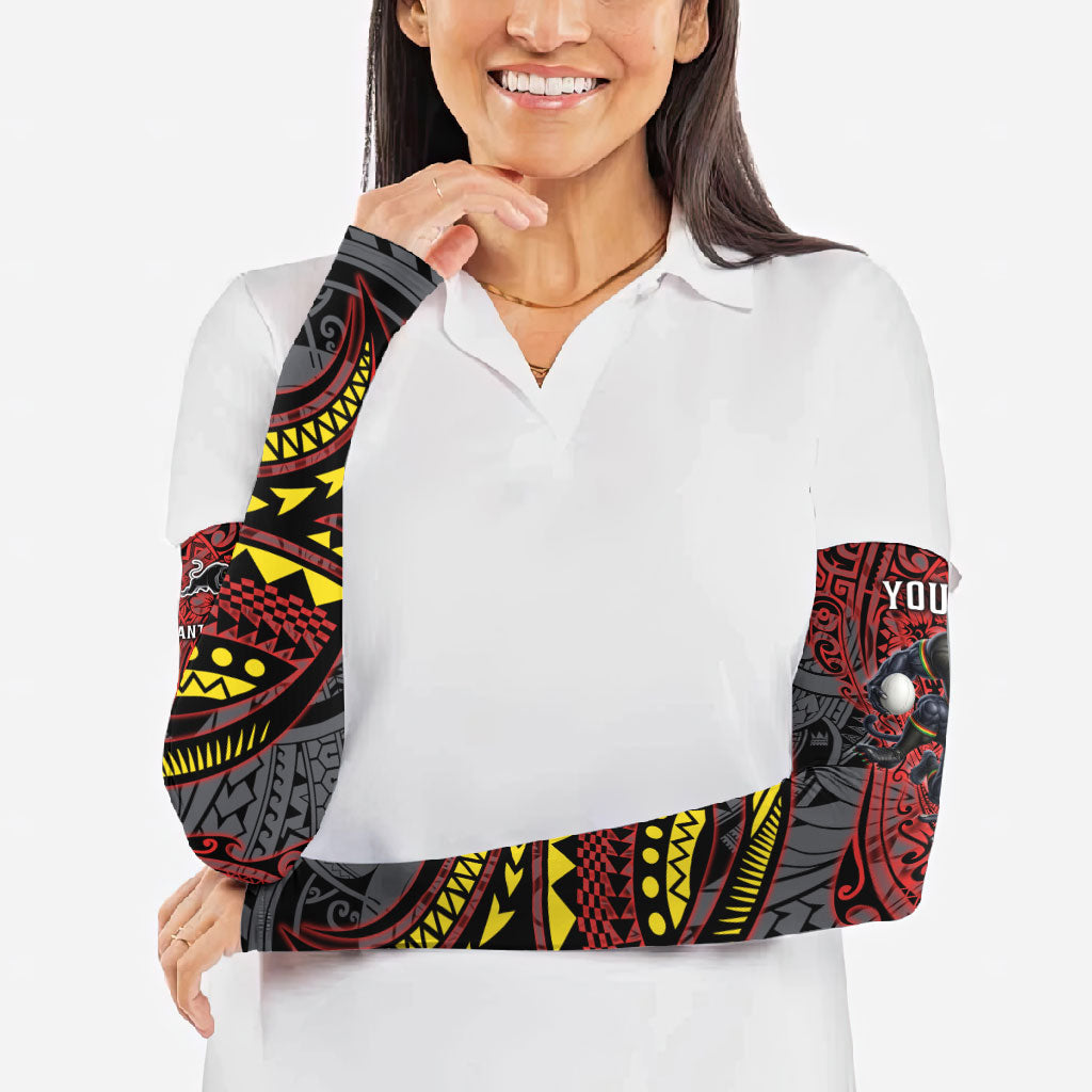 Personalised Penrith Panthers Arm Sleeves Polynesian Tribal Art Style With Fierce Panther Mascot