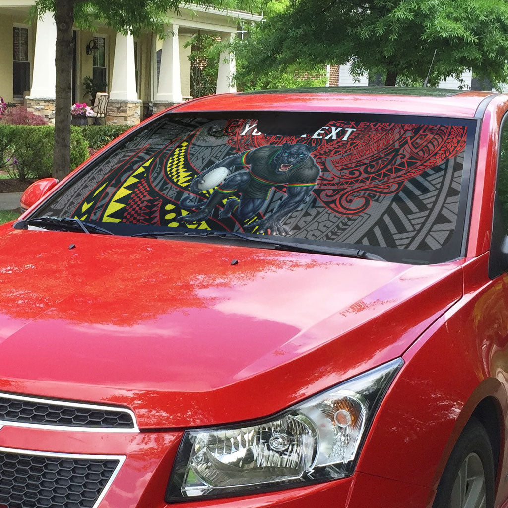 Personalised Penrith Panthers Auto Sun Shade Polynesian Tribal Art Style With Fierce Panther Mascot