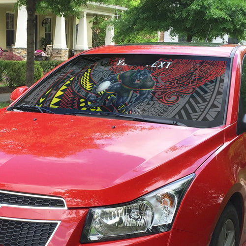 Personalised Penrith Panthers Auto Sun Shade Polynesian Tribal Art Style With Fierce Panther Mascot