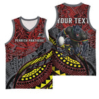 Personalised Penrith Panthers Basketball Jersey Polynesian Tribal Art Style With Fierce Panther Mascot