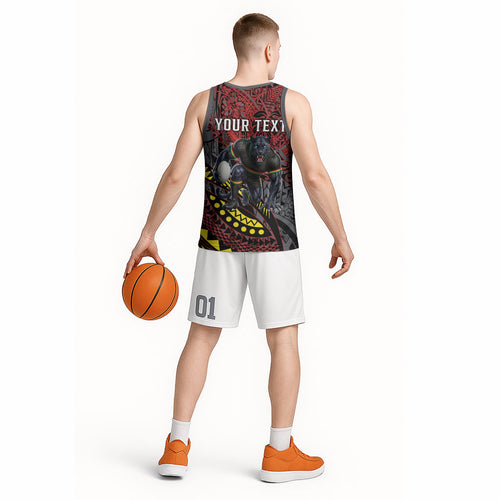 Personalised Penrith Panthers Basketball Jersey Polynesian Tribal Art Style With Fierce Panther Mascot