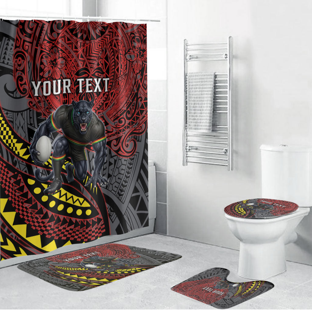 Personalised Penrith Panthers Bathroom Set Polynesian Tribal Art Style With Fierce Panther Mascot