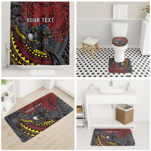 Personalised Penrith Panthers Bathroom Set Polynesian Tribal Art Style With Fierce Panther Mascot