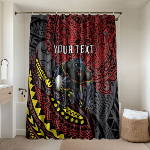 Personalised Penrith Panthers Bathroom Set Polynesian Tribal Art Style With Fierce Panther Mascot