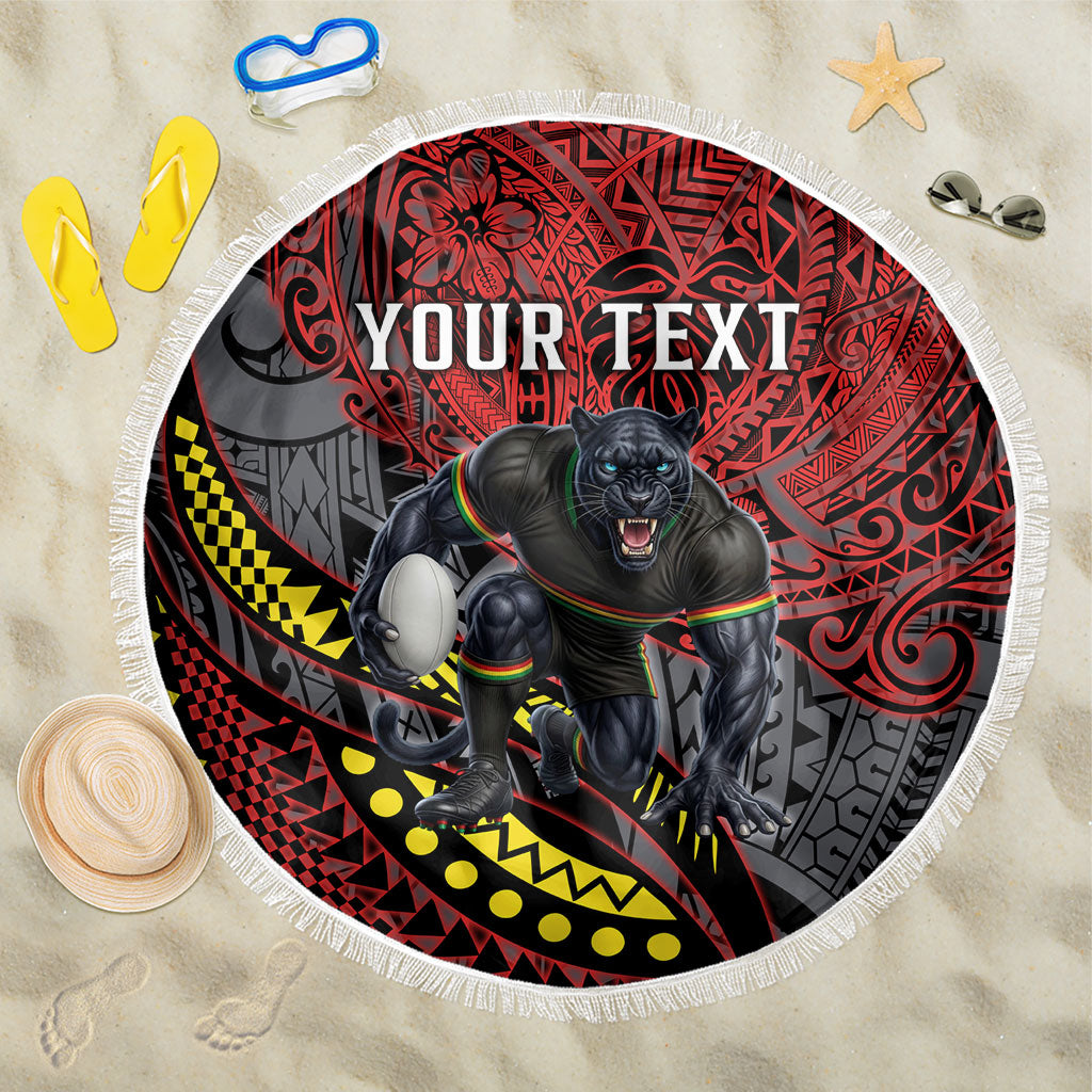 Personalised Penrith Panthers Beach Blanket Polynesian Tribal Art Style With Fierce Panther Mascot