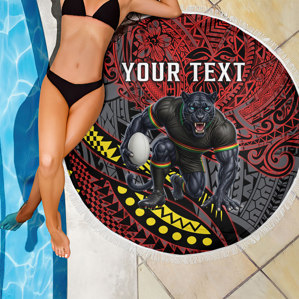 Personalised Penrith Panthers Beach Blanket Polynesian Tribal Art Style With Fierce Panther Mascot