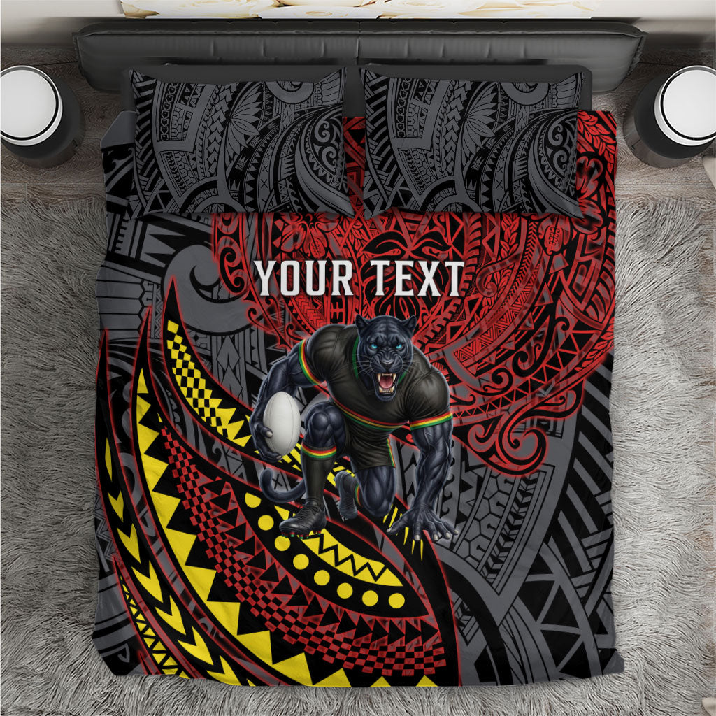 Personalised Penrith Panthers Bedding Set Polynesian Tribal Art Style With Fierce Panther Mascot