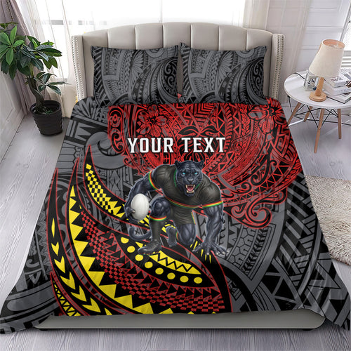 Personalised Penrith Panthers Bedding Set Polynesian Tribal Art Style With Fierce Panther Mascot