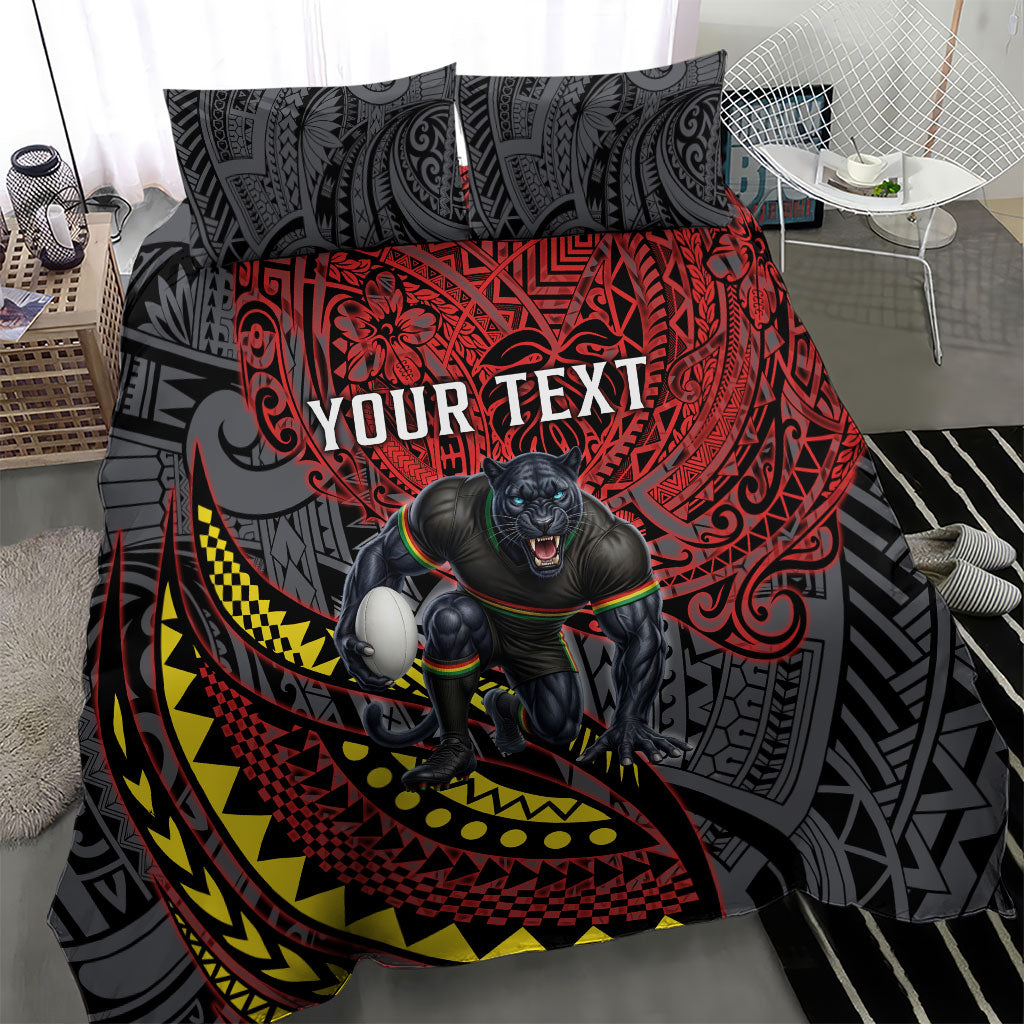 Personalised Penrith Panthers Bedding Set Polynesian Tribal Art Style With Fierce Panther Mascot