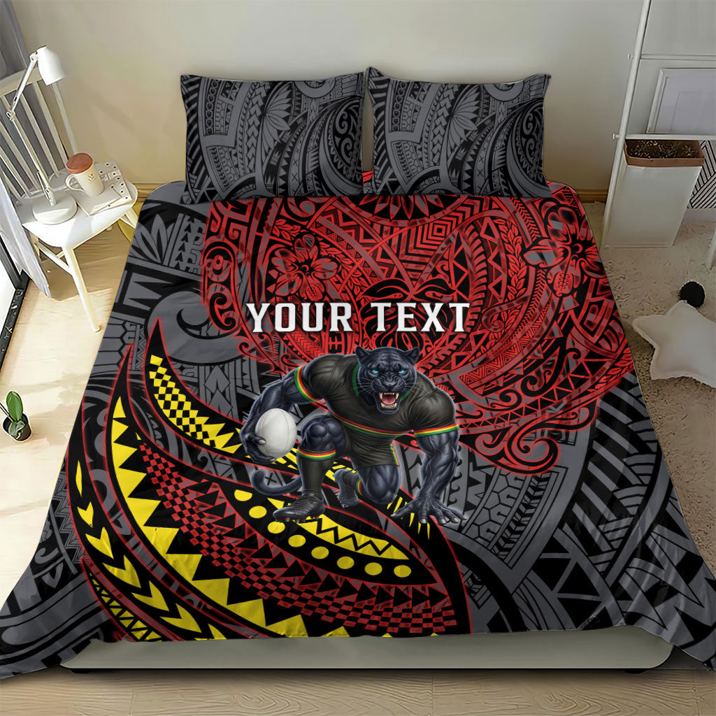 Personalised Penrith Panthers Bedding Set Polynesian Tribal Art Style With Fierce Panther Mascot
