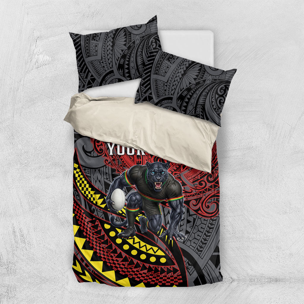 Personalised Penrith Panthers Bedding Set Polynesian Tribal Art Style With Fierce Panther Mascot