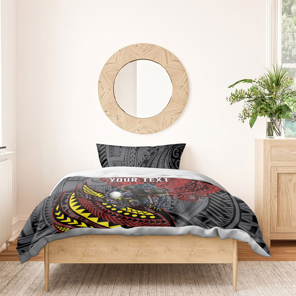Personalised Penrith Panthers Bedding Set Polynesian Tribal Art Style With Fierce Panther Mascot