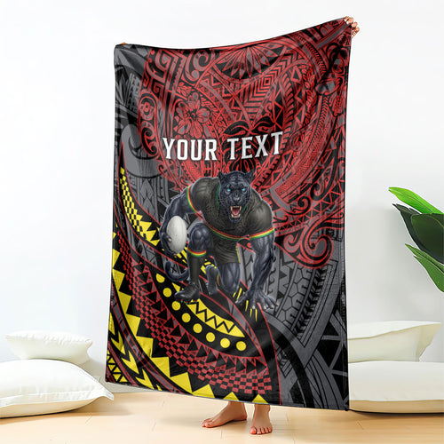Personalised Penrith Panthers Blanket Polynesian Tribal Art Style With Fierce Panther Mascot