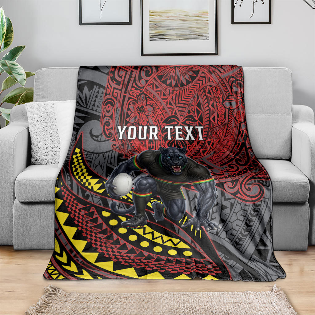 Personalised Penrith Panthers Blanket Polynesian Tribal Art Style With Fierce Panther Mascot