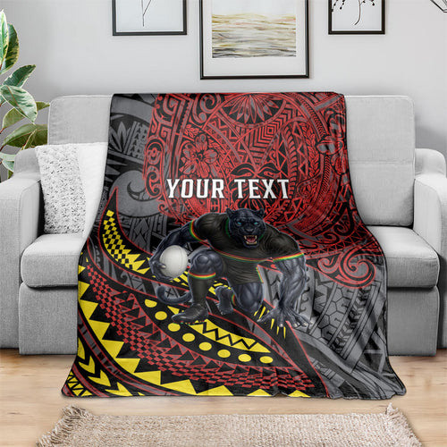 Personalised Penrith Panthers Blanket Polynesian Tribal Art Style With Fierce Panther Mascot