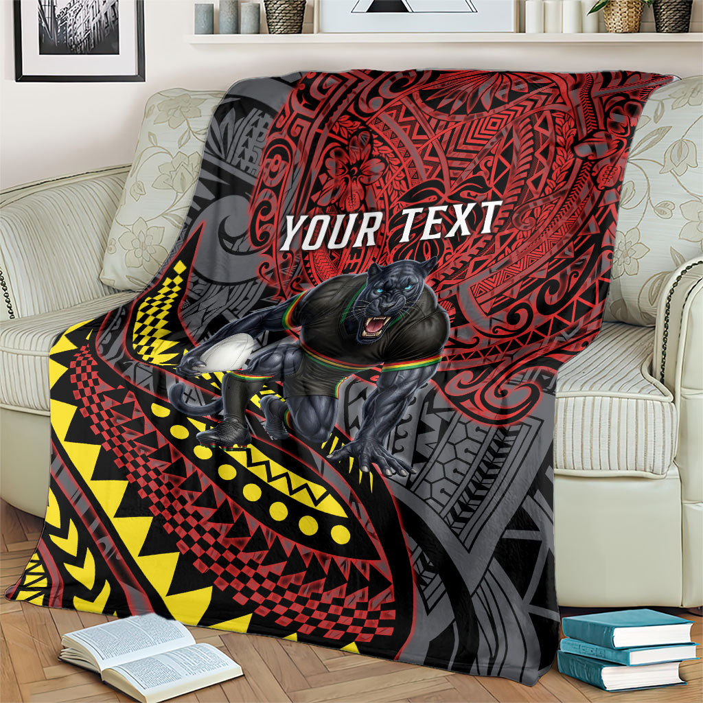 Personalised Penrith Panthers Blanket Polynesian Tribal Art Style With Fierce Panther Mascot