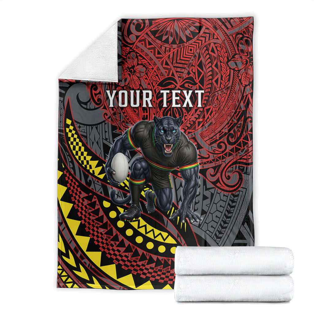 Personalised Penrith Panthers Blanket Polynesian Tribal Art Style With Fierce Panther Mascot