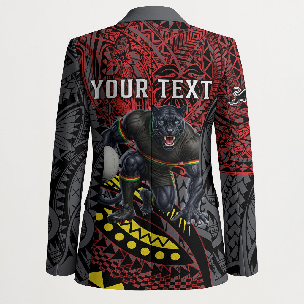 Personalised Penrith Panthers Blazer Polynesian Tribal Art Style With Fierce Panther Mascot