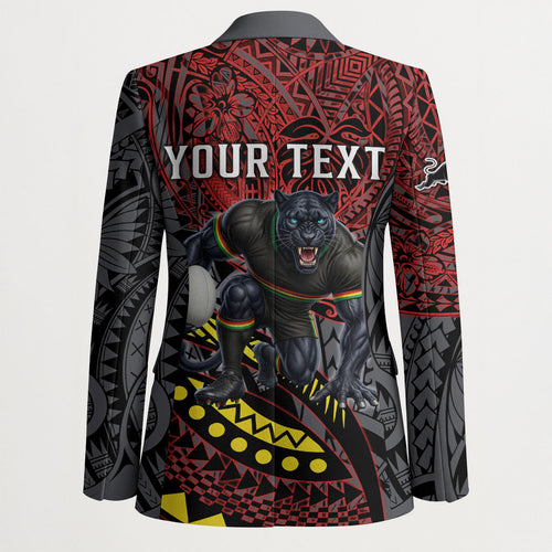Personalised Penrith Panthers Blazer Polynesian Tribal Art Style With Fierce Panther Mascot