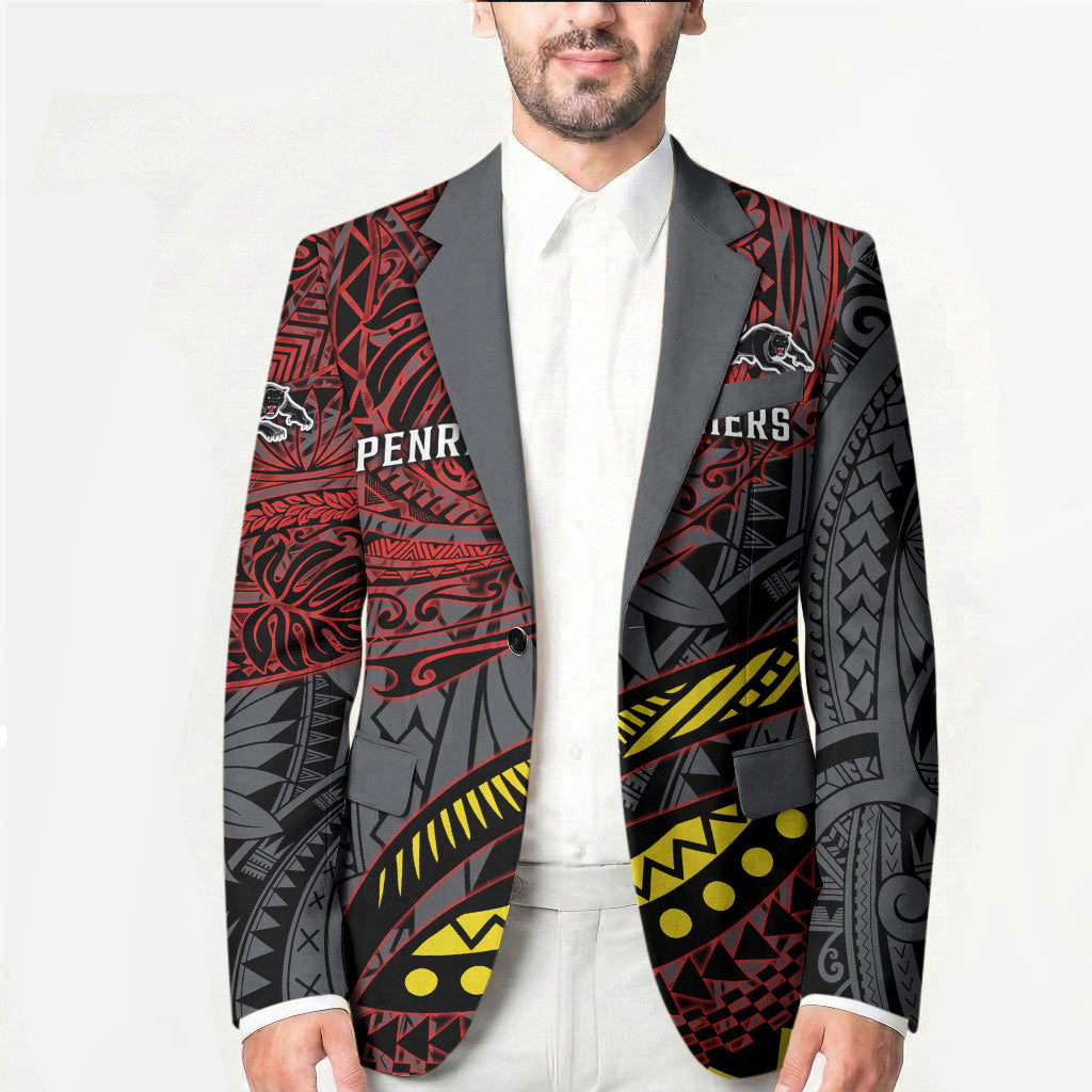 Personalised Penrith Panthers Blazer Polynesian Tribal Art Style With Fierce Panther Mascot
