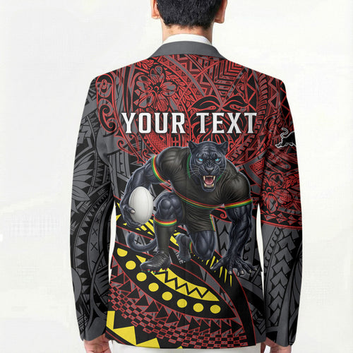 Personalised Penrith Panthers Blazer Polynesian Tribal Art Style With Fierce Panther Mascot