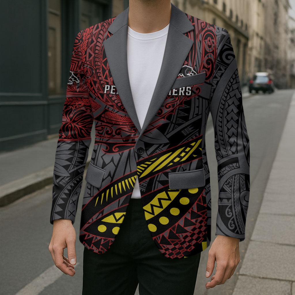 Personalised Penrith Panthers Blazer Polynesian Tribal Art Style With Fierce Panther Mascot