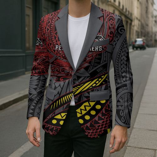 Personalised Penrith Panthers Blazer Polynesian Tribal Art Style With Fierce Panther Mascot