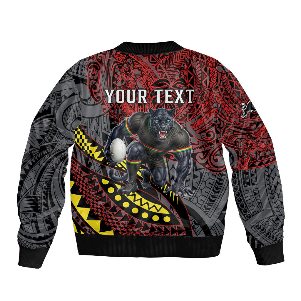 Personalised Penrith Panthers Bomber Jacket Polynesian Tribal Art Style With Fierce Panther Mascot