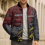 Personalised Penrith Panthers Bomber Puffer Jacket Polynesian Tribal Art Style With Fierce Panther Mascot
