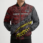 Personalised Penrith Panthers Bomber Puffer Jacket Polynesian Tribal Art Style With Fierce Panther Mascot
