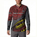 Personalised Penrith Panthers Button Sweatshirt Polynesian Tribal Art Style With Fierce Panther Mascot