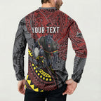 Personalised Penrith Panthers Button Sweatshirt Polynesian Tribal Art Style With Fierce Panther Mascot