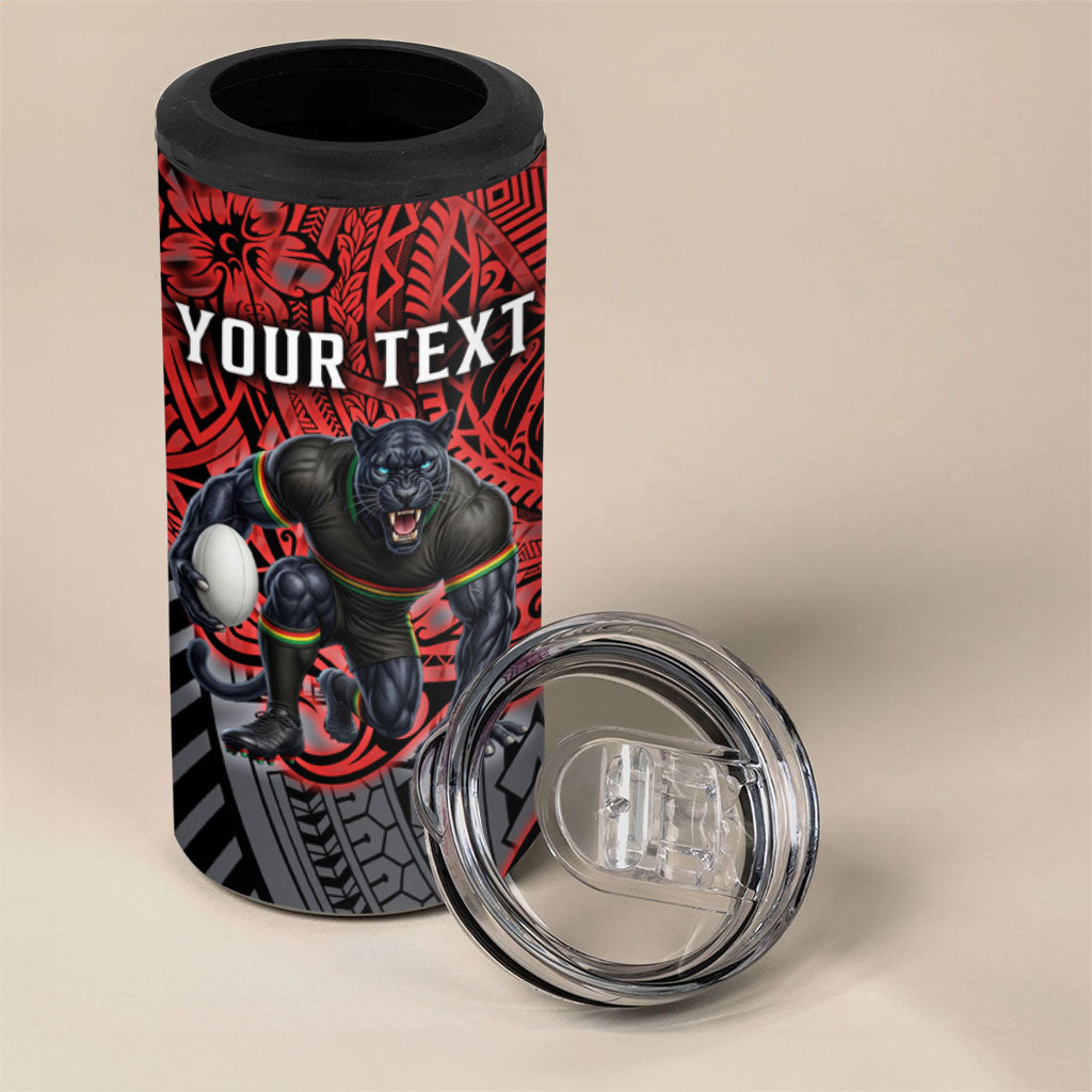Personalised Penrith Panthers 4 in 1 Can Cooler Tumbler Polynesian Tribal Art Style With Fierce Panther Mascot