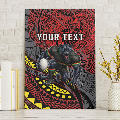 Personalised Penrith Panthers Canvas Wall Art Polynesian Tribal Art Style With Fierce Panther Mascot