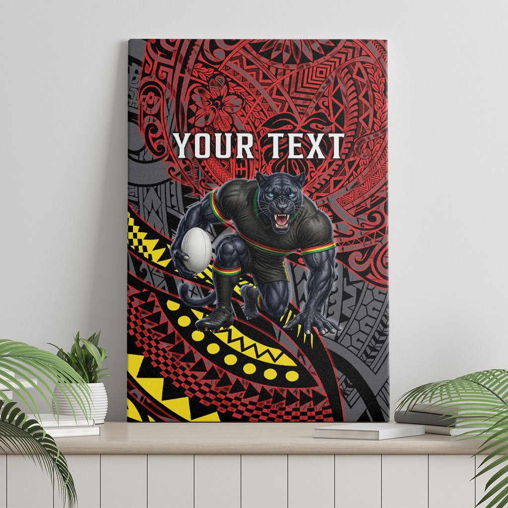 Personalised Penrith Panthers Canvas Wall Art Polynesian Tribal Art Style With Fierce Panther Mascot