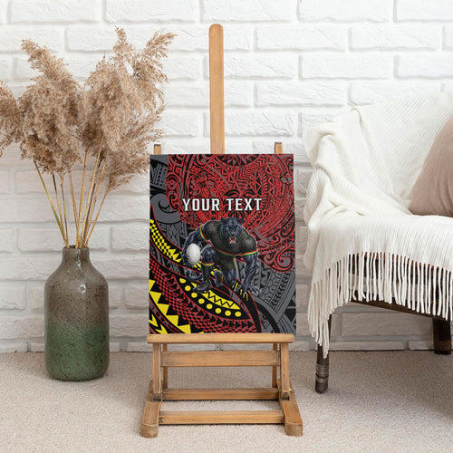 Personalised Penrith Panthers Canvas Wall Art Polynesian Tribal Art Style With Fierce Panther Mascot