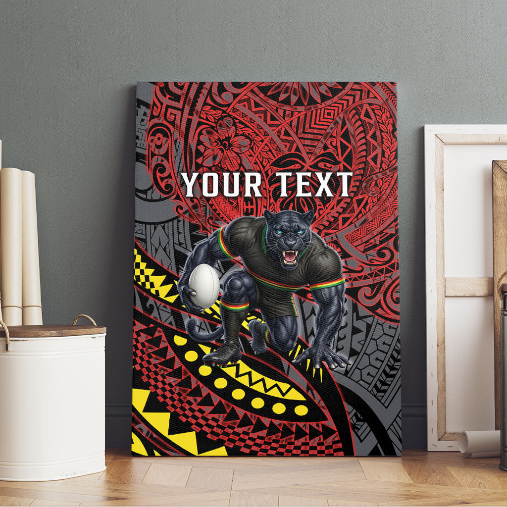 Personalised Penrith Panthers Canvas Wall Art Polynesian Tribal Art Style With Fierce Panther Mascot