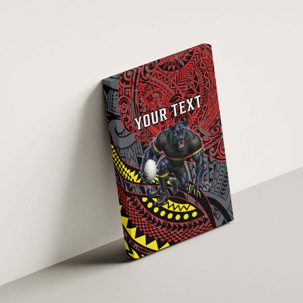 Personalised Penrith Panthers Canvas Wall Art Polynesian Tribal Art Style With Fierce Panther Mascot