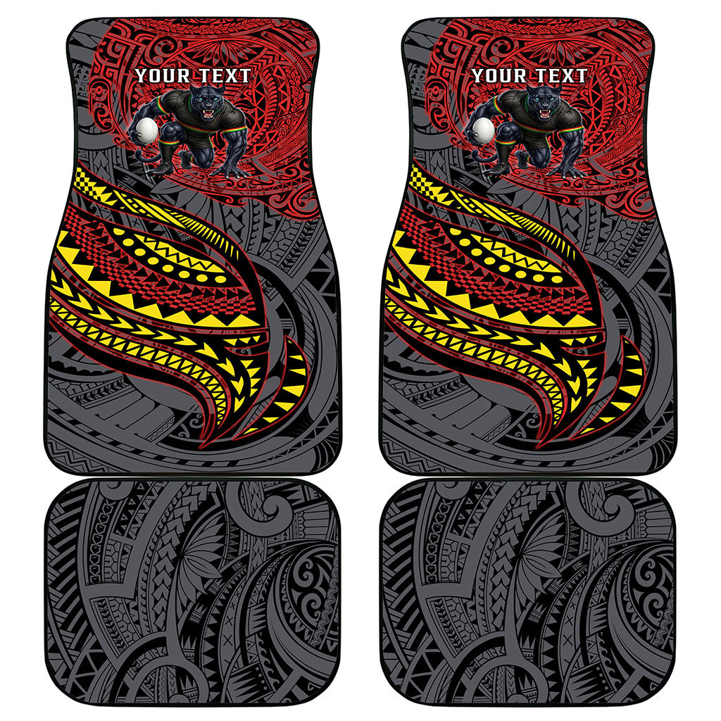 Personalised Penrith Panthers Car Mats Polynesian Tribal Art Style With Fierce Panther Mascot